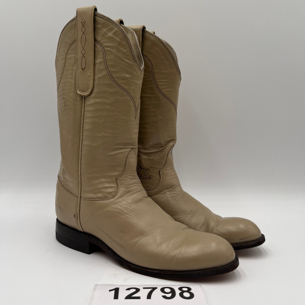 Tony Lama George Strait Western Boots Womens 4.5B Beige Leather Cowgirl Riding